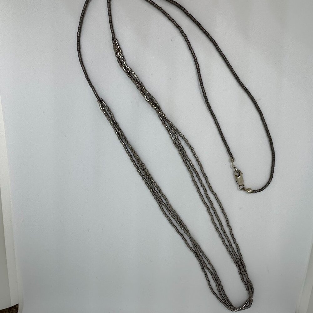 Asymmetrical 16" Silver Beaded Necklace